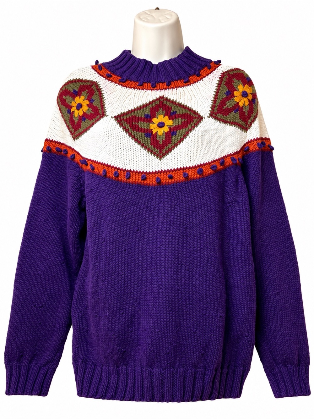 Vintage Van Heusen For Her Grandmacore Embroidered Floral Sweater Purple L